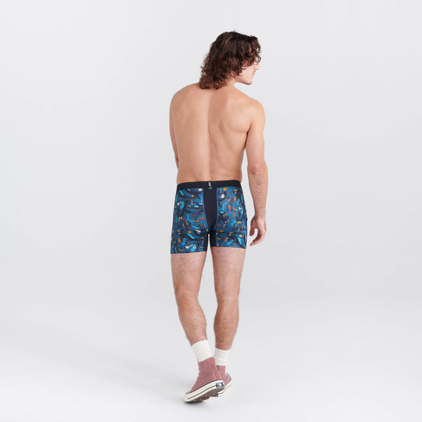 Back - Model wearing Droptemp Cooling Mesh Boxer Brief Fly in Whale Watch- Storm Blue