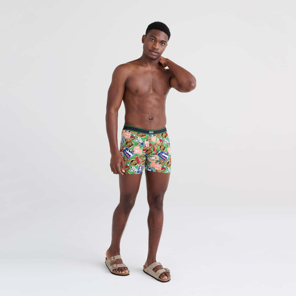 Front - Model wearing Daytripper Boxer Brief in Gopher It- Outfield Green