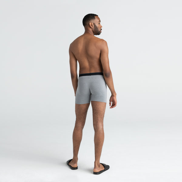 Back - Model wearing Daytripper Boxer Brief Fly 2 Pack in Black/Grey Heather