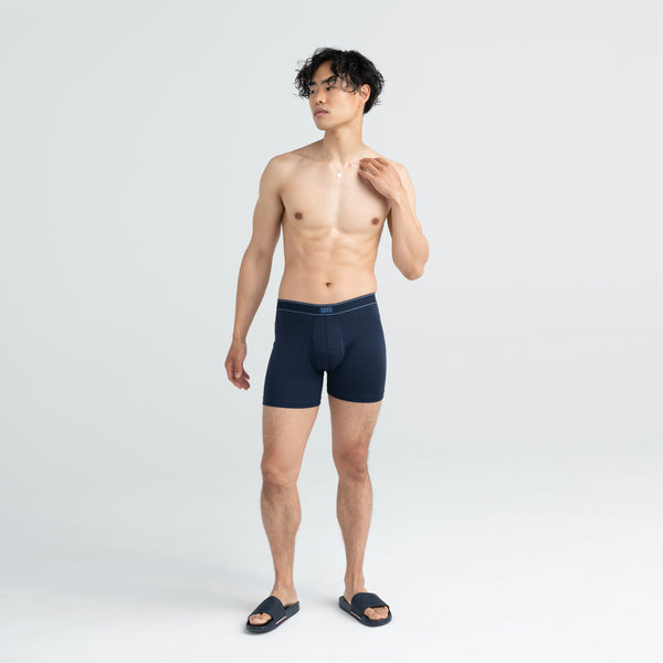 Front - Model wearing Daytripper Boxer Brief Fly 3Pack in Black/Grey/Navy