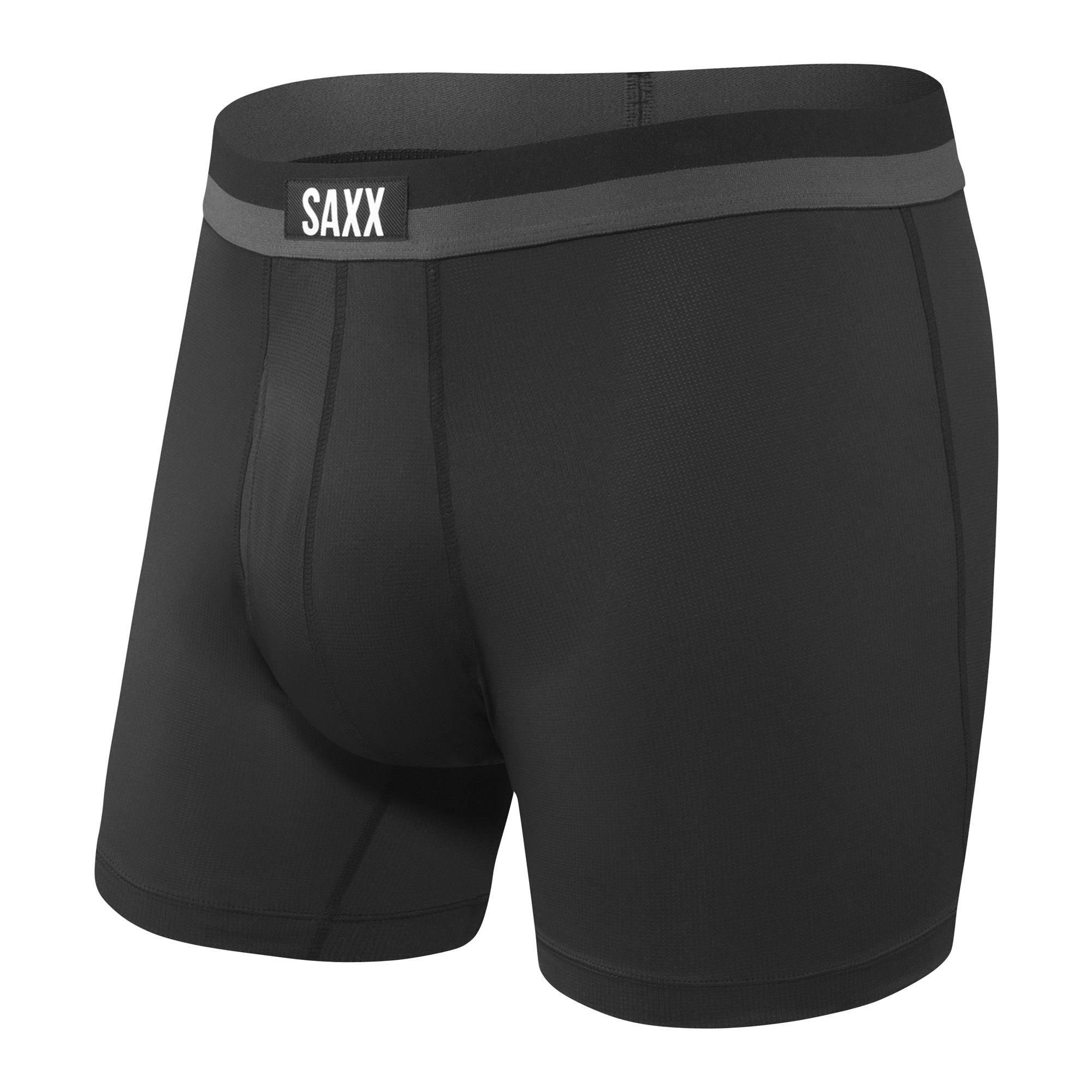 Front of Sport Mesh Boxer Brief Fly in Black