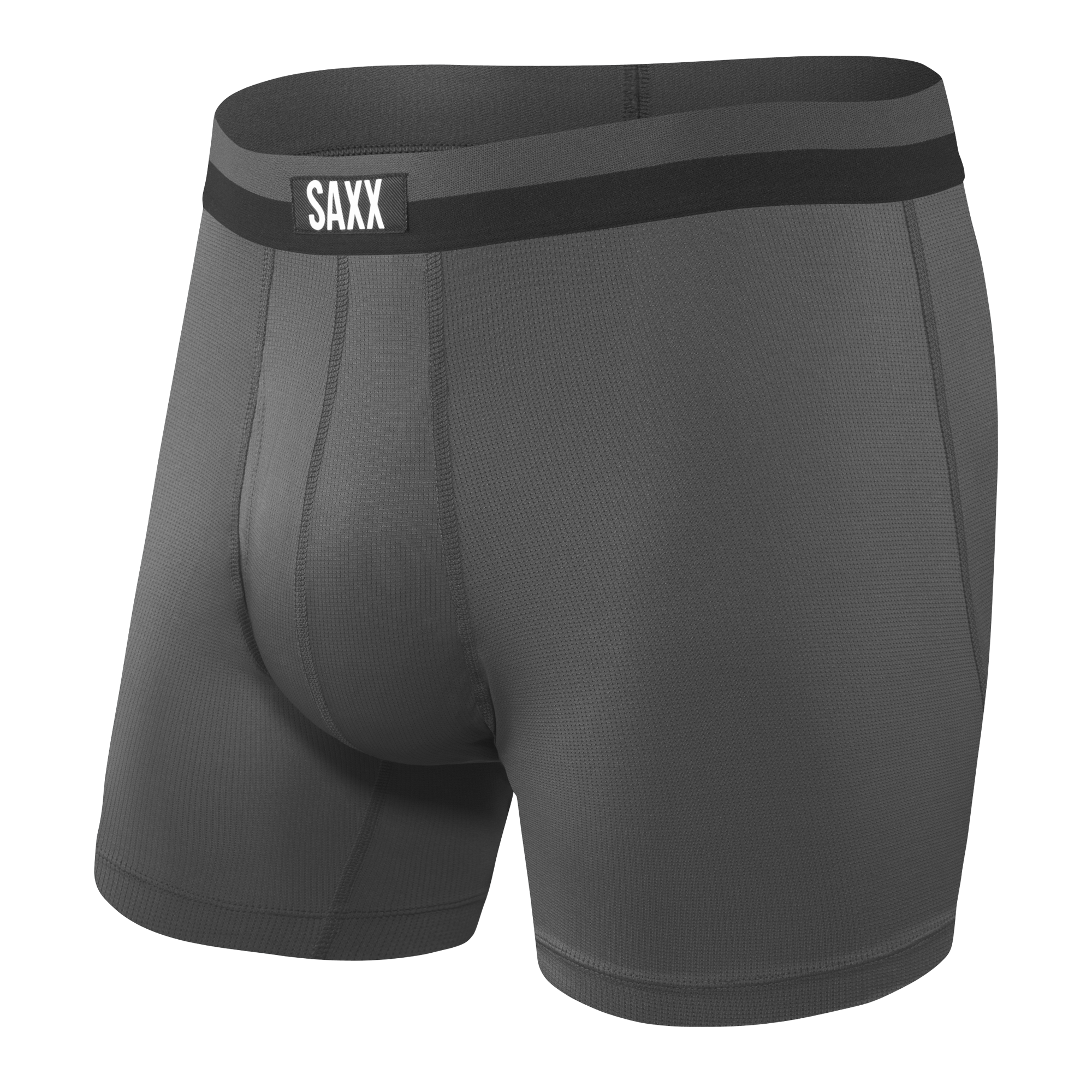 Front of Sport Mesh Boxer Brief Fly in Grey Heather