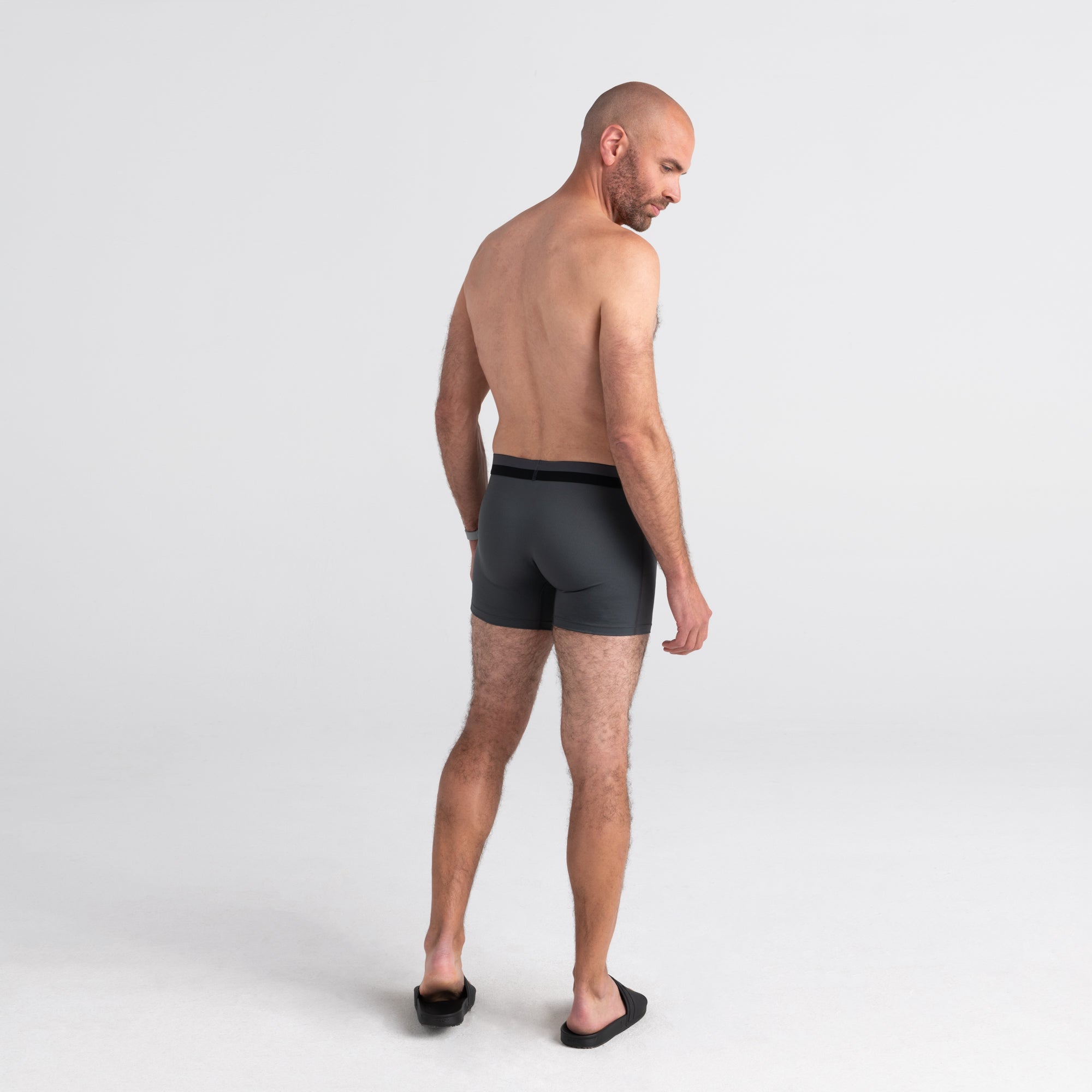 Back - Model wearing Sport Mesh Boxer Brief Fly 2 Pack in Black/Grey Heather