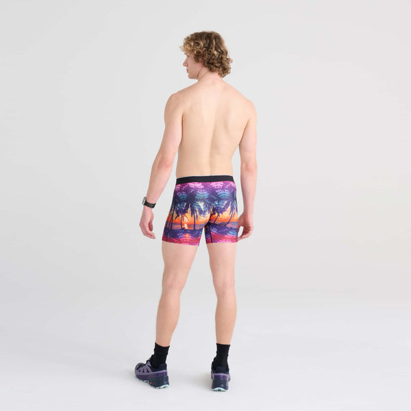 Back - Model wearing Volt Boxer Brief in Horizon Palms- Multi