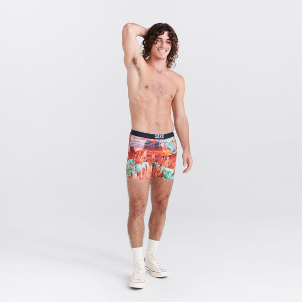 Front - Model wearing Volt Breathable Mesh Boxer Brief in Monument Valley- Multi