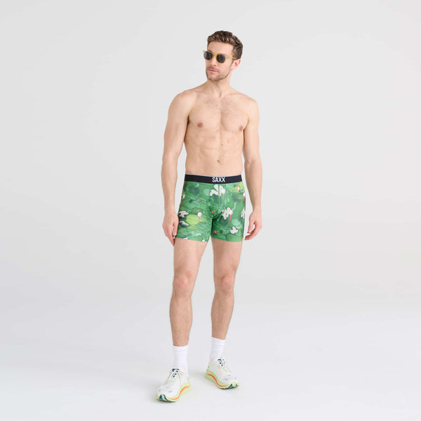 Front - Model wearing Volt Boxer Brief in Off Course- Green