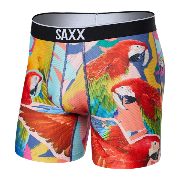 Front of Volt Breathable Mesh Boxer Brief in Parrot Isle- Multi