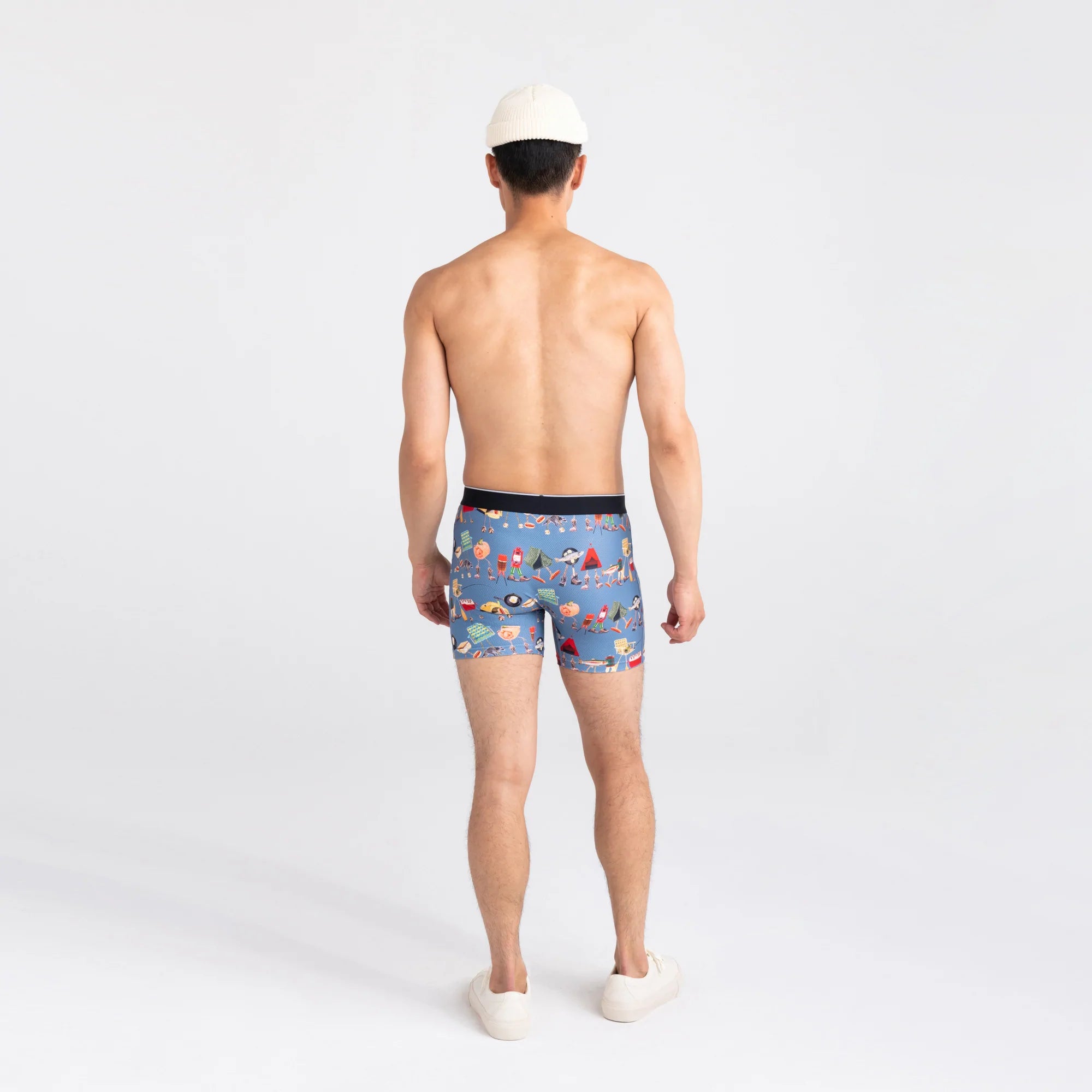 Back - Model wearing Volt Breathable Mesh Boxer Brief in Take A Hike- Blue