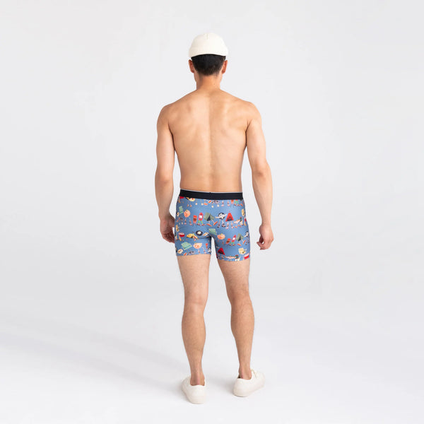 Back - Model wearing Volt Breathable Mesh Boxer Brief in Take A Hike- Blue