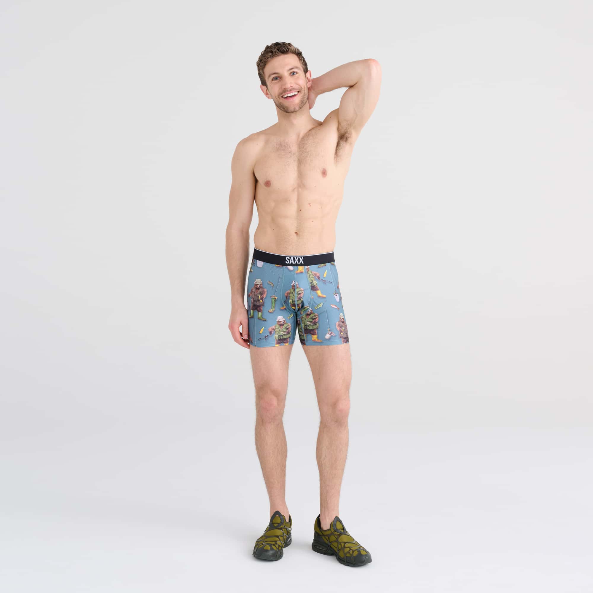 Front - Model wearing Volt Boxer Brief in Water Foul- Washed Teal