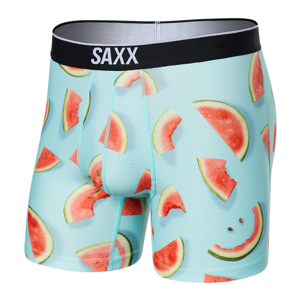 Front of Volt Breathable Mesh Boxer Brief in One Hit Wondermelon- Aqua