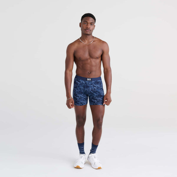 Front - Model wearing Ultra Boxer Brief in Basin Camo- Navy