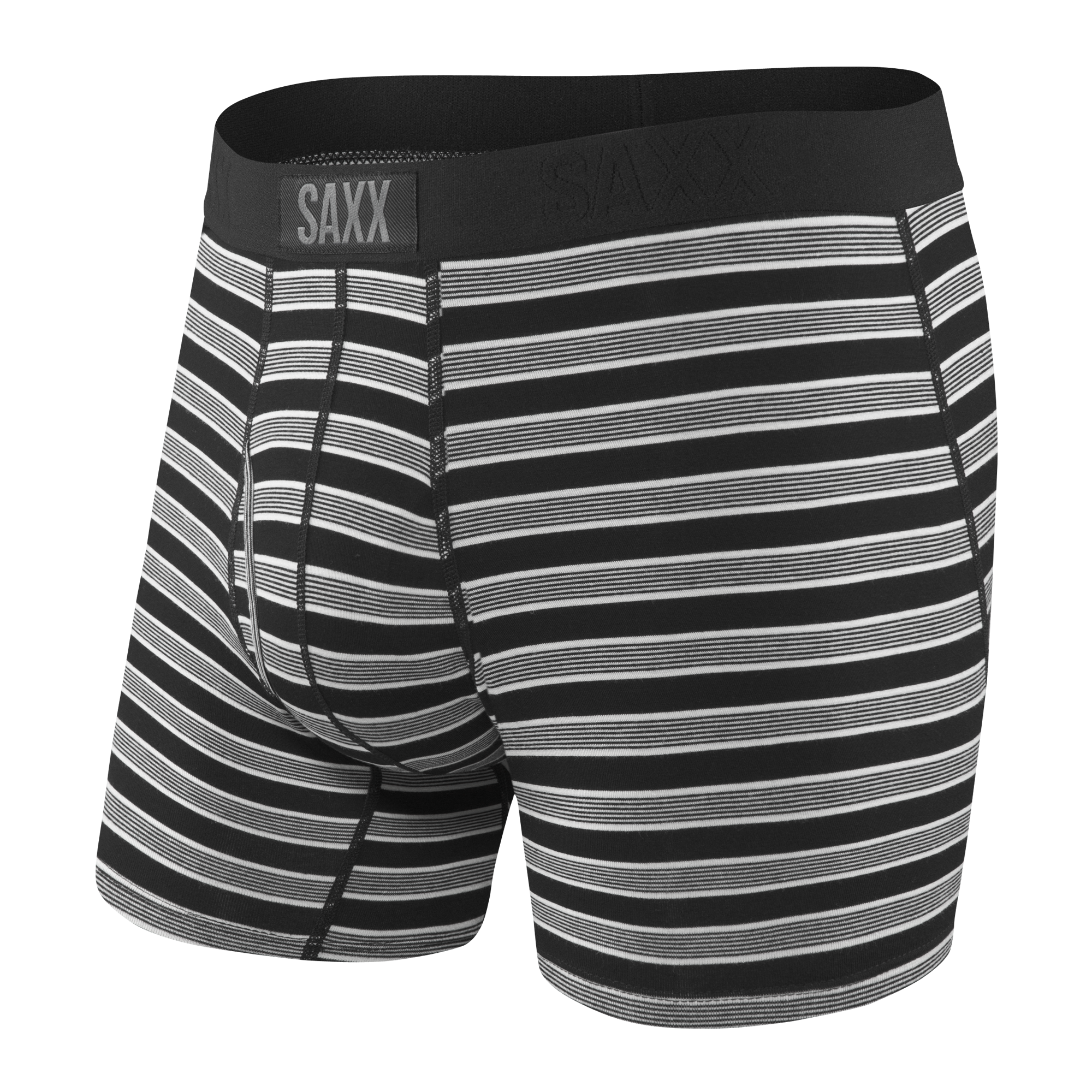 Front of Ultra Boxer Brief Fly in Black Crew Stripe
