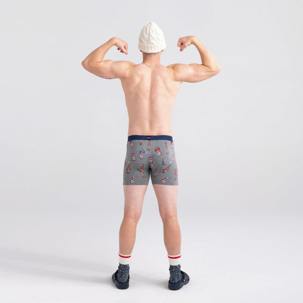Back - Model wearing Ultra Super Soft Boxer Brief in Bud Winter Gear- Grey