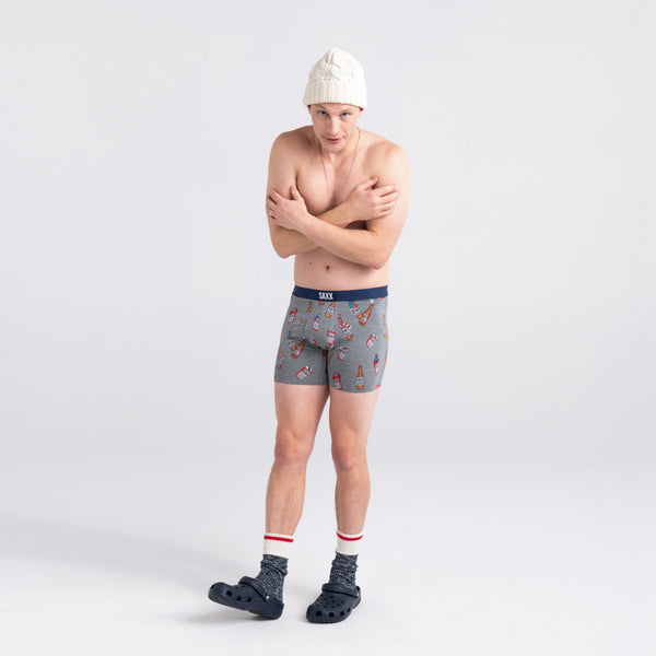 Front - Model wearing Ultra Super Soft Boxer Brief in Bud Winter Gear- Grey