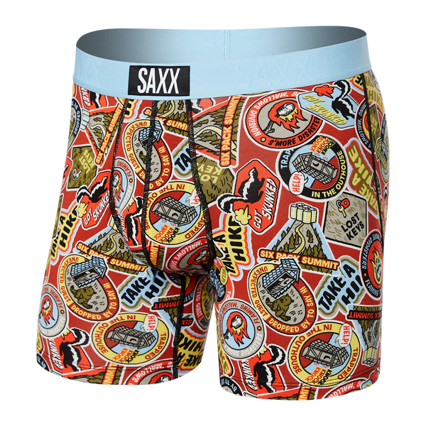 Front of Ultra Super Soft Boxer Brief Fly in Demerit Badges- Multi