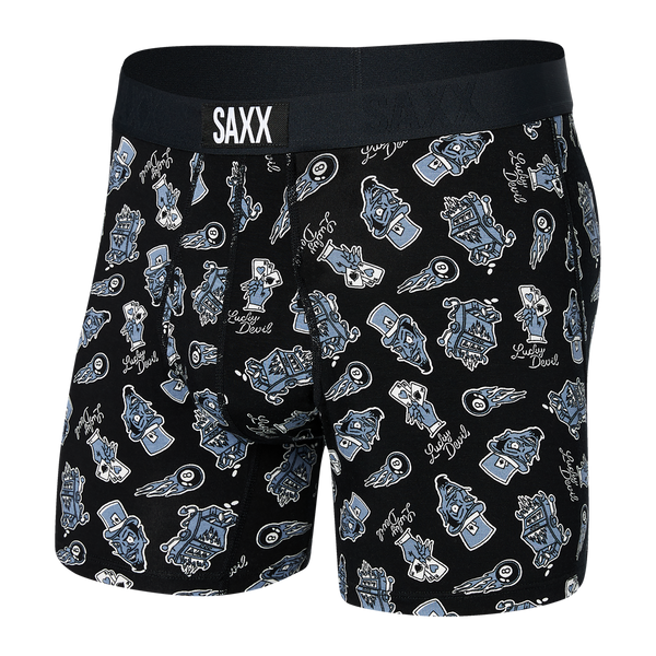 Front of Ultra Super Soft Boxer Brief Fly in Lucky Devil- Black