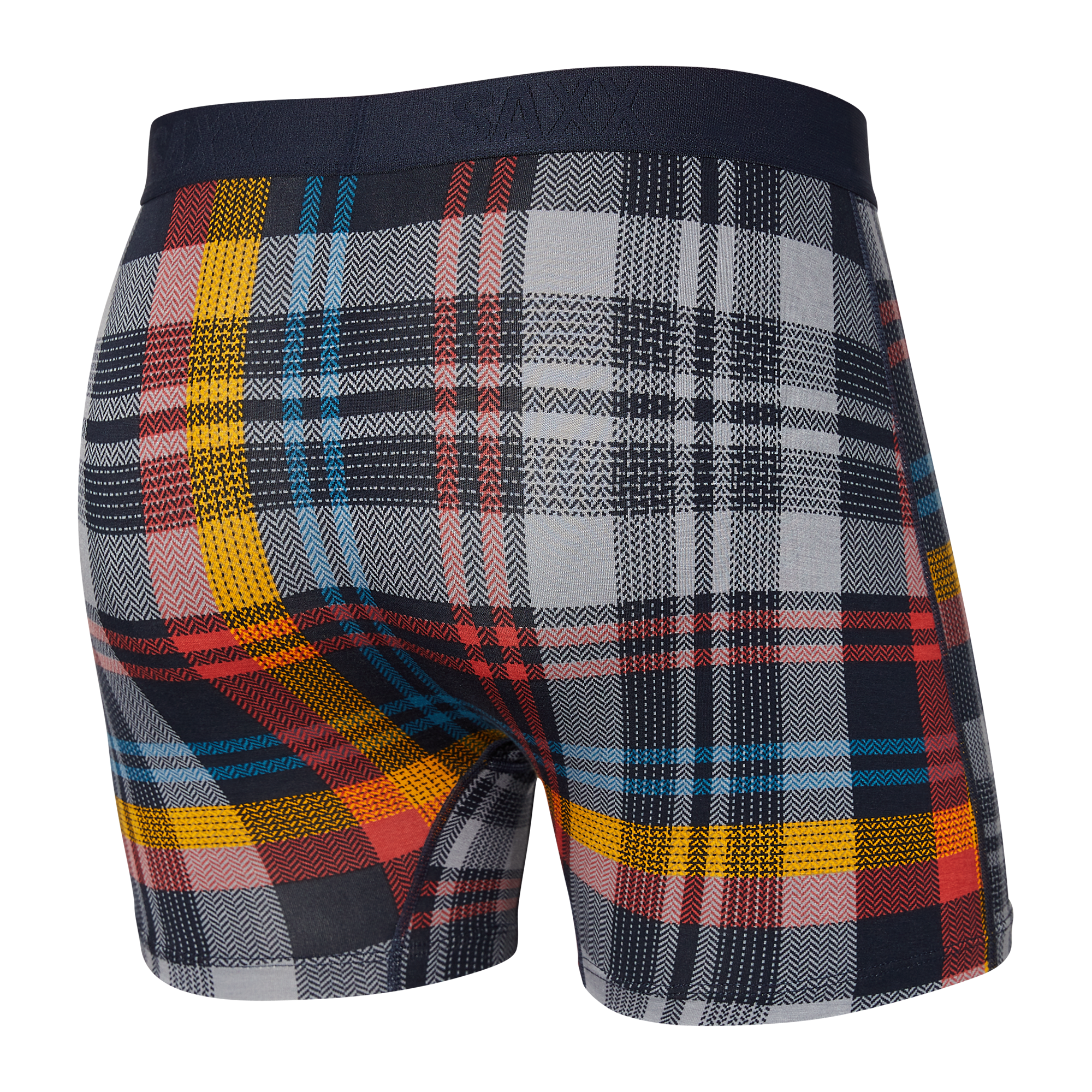 Back of Ultra Boxer Brief Fly in Multi Free Fall Plaid