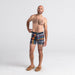Front - Model wearing Ultra Boxer Brief Fly in Multi Free Fall Plaid