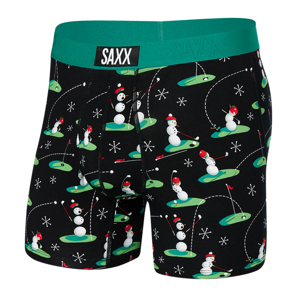Front of Ultra Super Soft Boxer Brief Fly in 18 Ho Ho Holes- Black