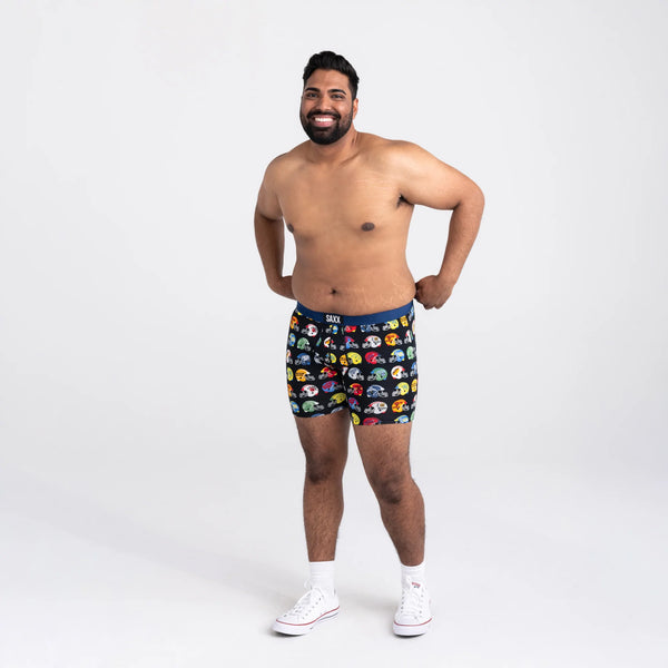 Front - Model wearing Ultra Boxer Brief Fly in Multi The Huddle Is Real