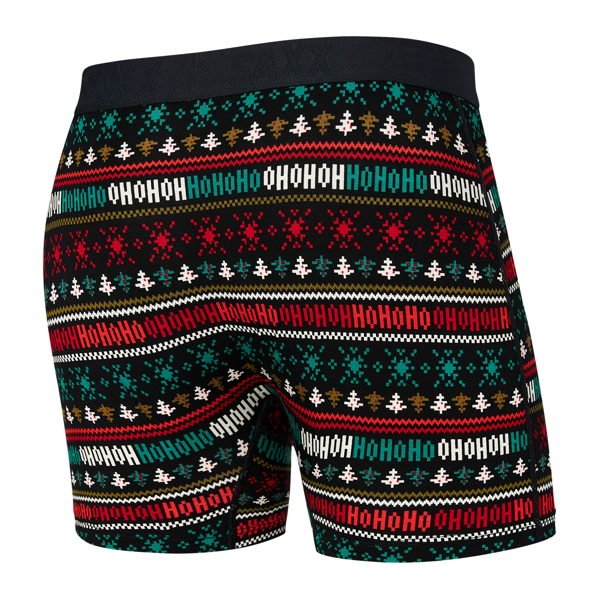 Back of Ultra Super Soft Boxer Brief Fly in Holiday Sweater- Black