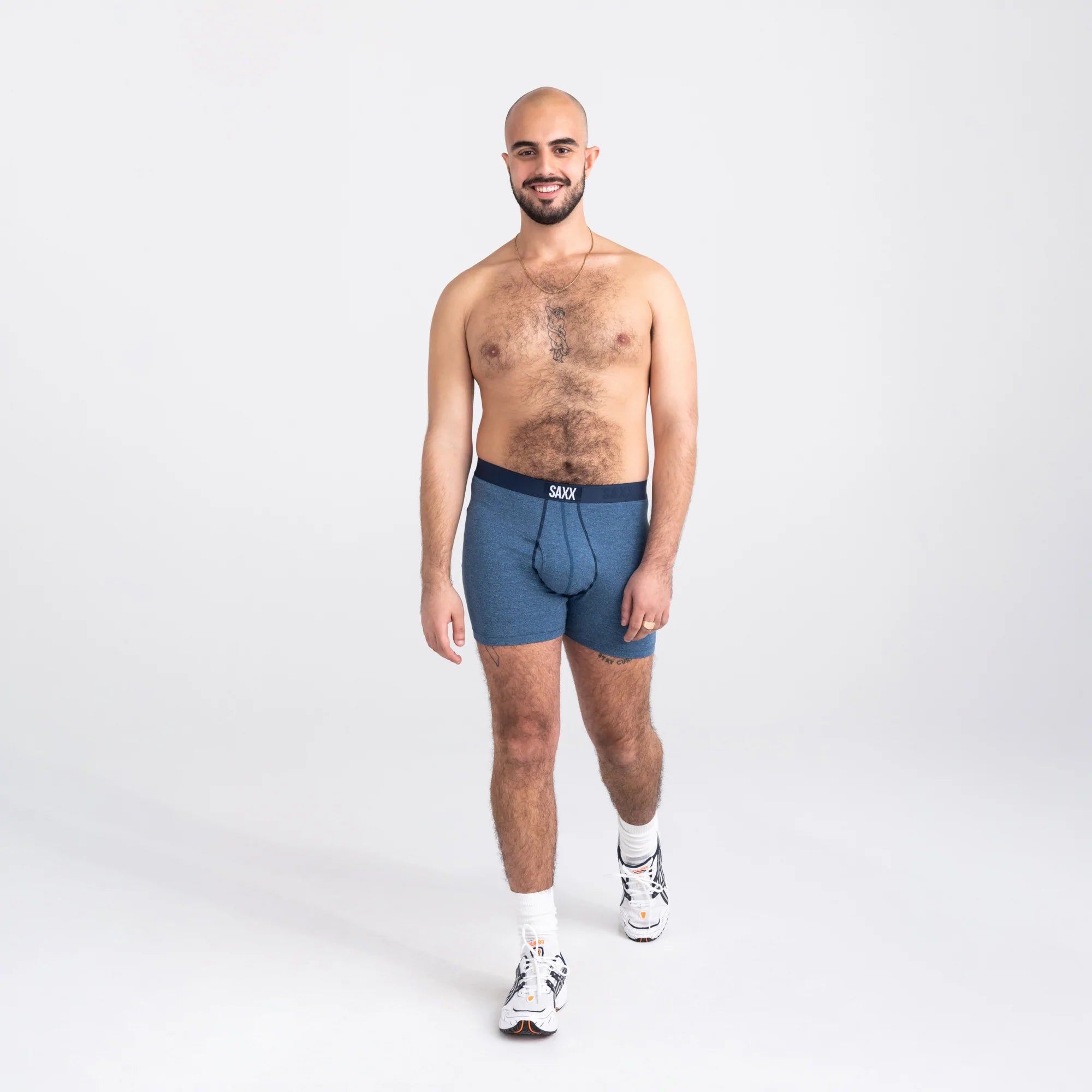 Front - Model wearing Ultra Boxer Brief Fly in Indigo