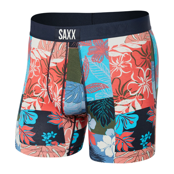 Front of Ultra Super Soft Boxer Brief Fly in Island Patchwork- Multi