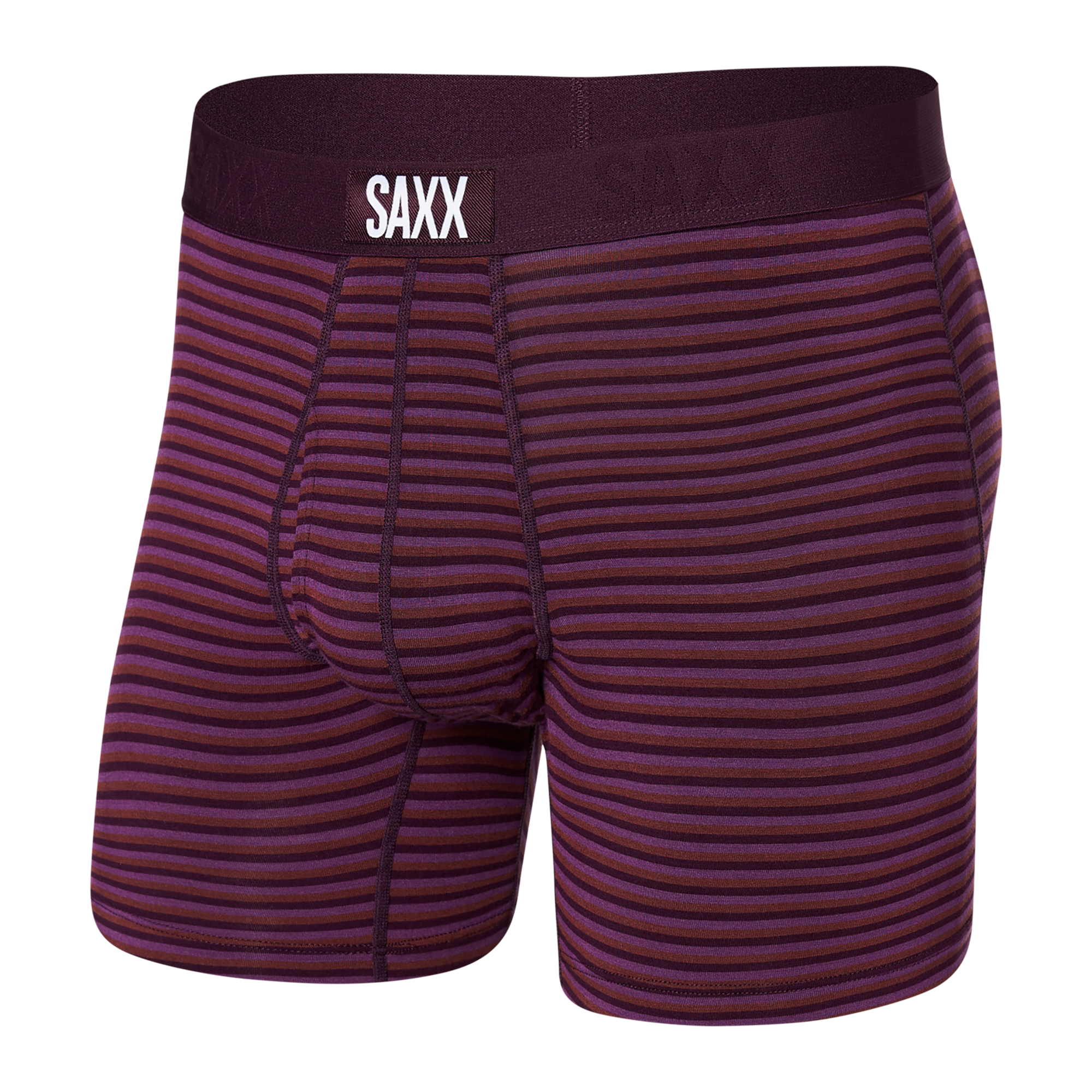 Front of Ultra Super Soft Boxer Brief Fly in Micro Stripe- Plum