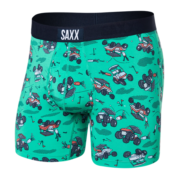 Front of Ultra Super Soft Boxer Brief Fly in Off Course Carts- Green