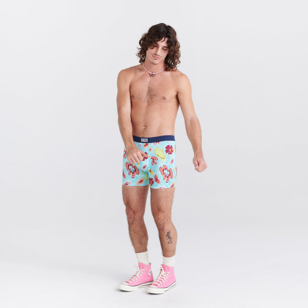 Front - Model wearing Ultra Super Soft Boxer Brief Fly in Ocean Tropics- Multi