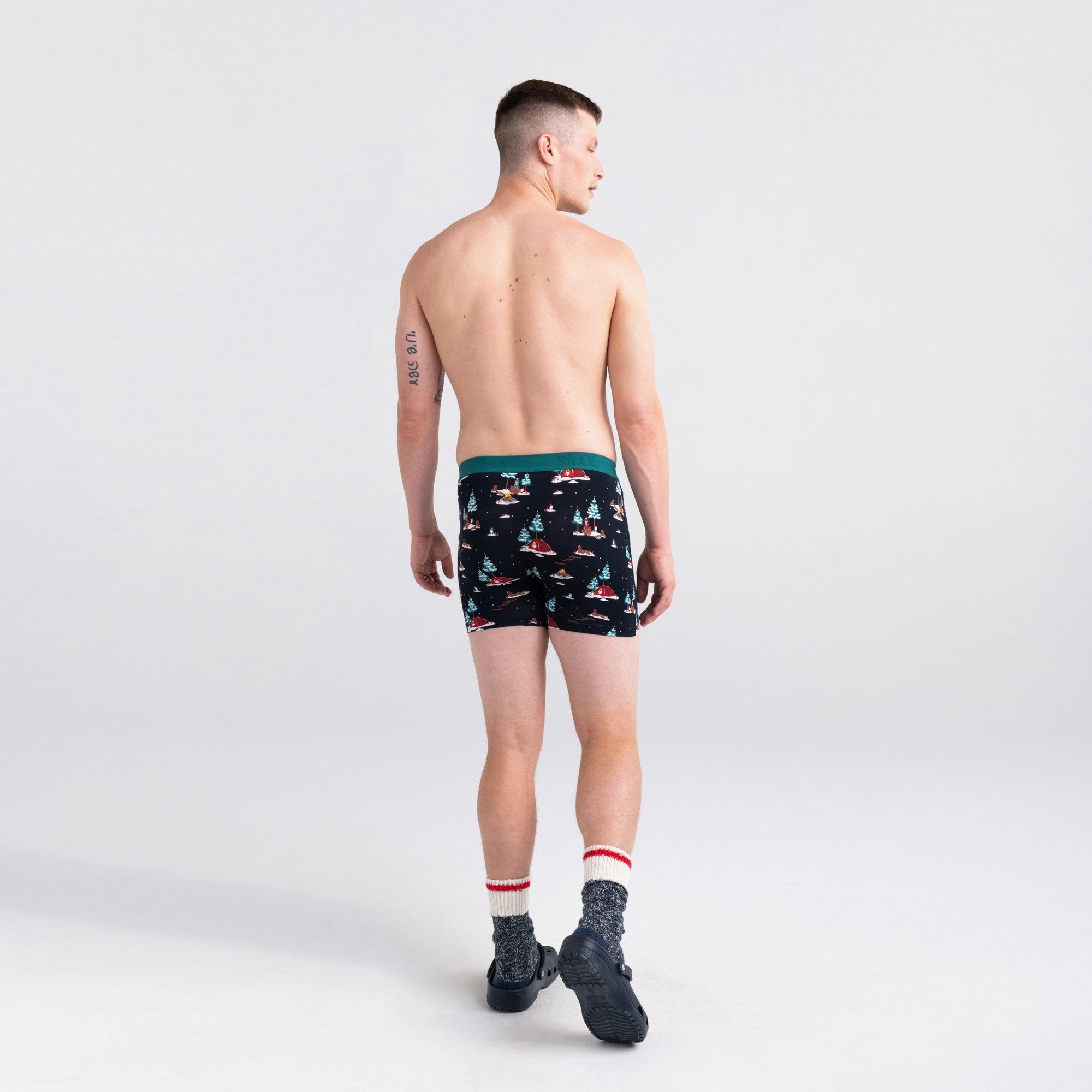 Back - Model wearing Ultra Super Soft Boxer Brief in Shine A Light- Navy
