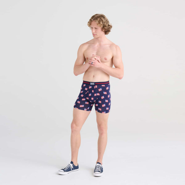 Front - Model wearing Ultra Boxer Brief in Stars And Stripes- Navy