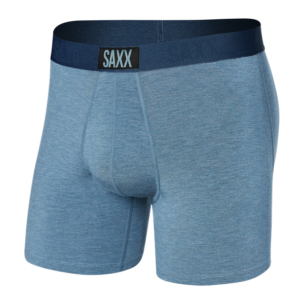 Front of Ultra Super Soft Boxer Brief Fly in Stone Blue Heather