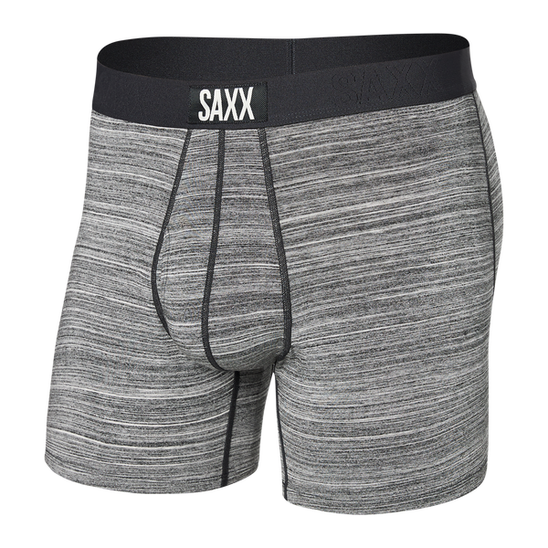 Front of Ultra Super Soft Boxer Brief Fly in Spacedye Heather- Grey