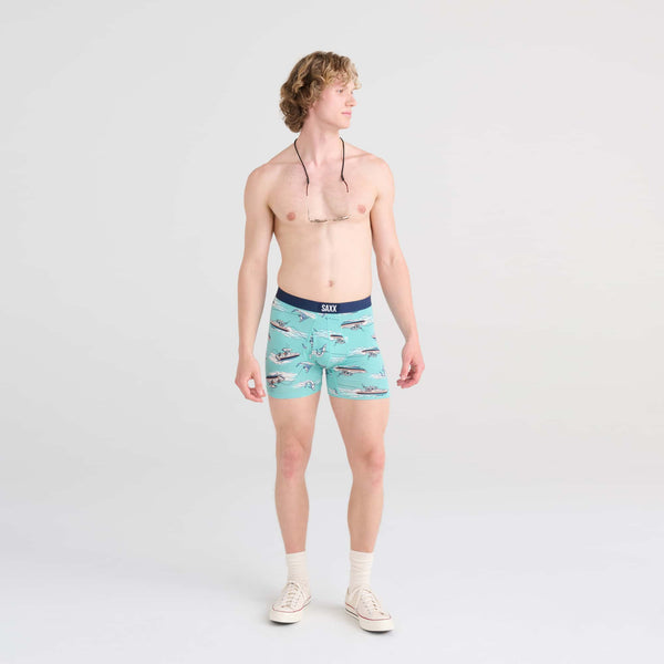 Front - Model wearing Ultra Boxer Brief in Sharkski- Turquoise