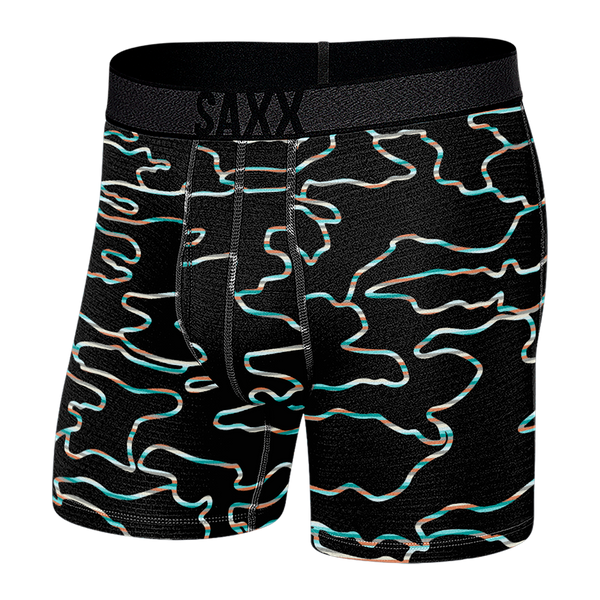 Front of Roast Master Boxer Brief Baselayer in Get Out Camo- Fd Black