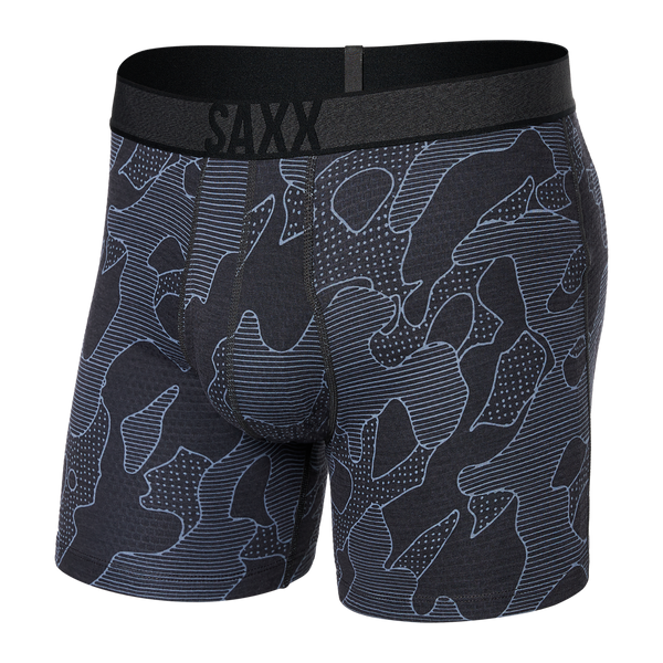 Front of Roast Master Mid-Weight Boxer Brief Fly in Pomo Camo- Twilight