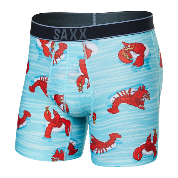 Front - Model wearing DropTemp Cooling Hydro Boxer Brief in Lobster Lounger- Aqua