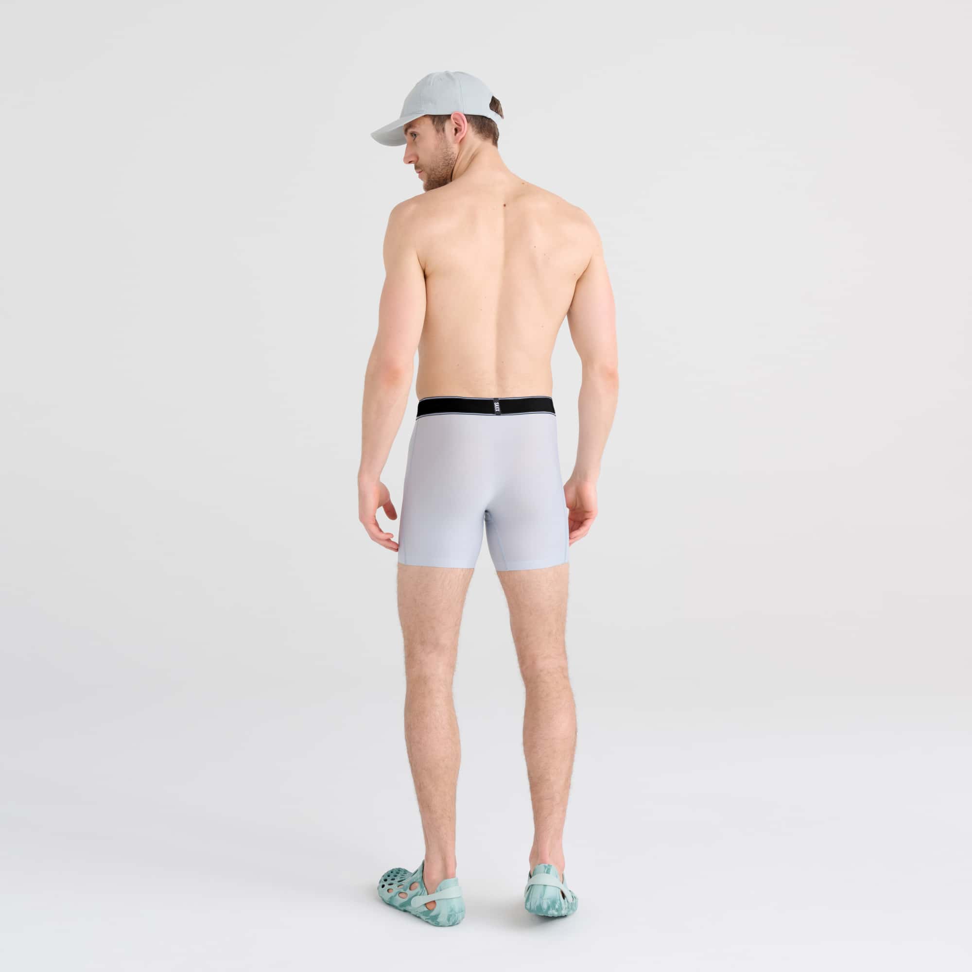 Back - Model wearing DropTemp Cooling Hydro Boxer Brief in Liner Grey