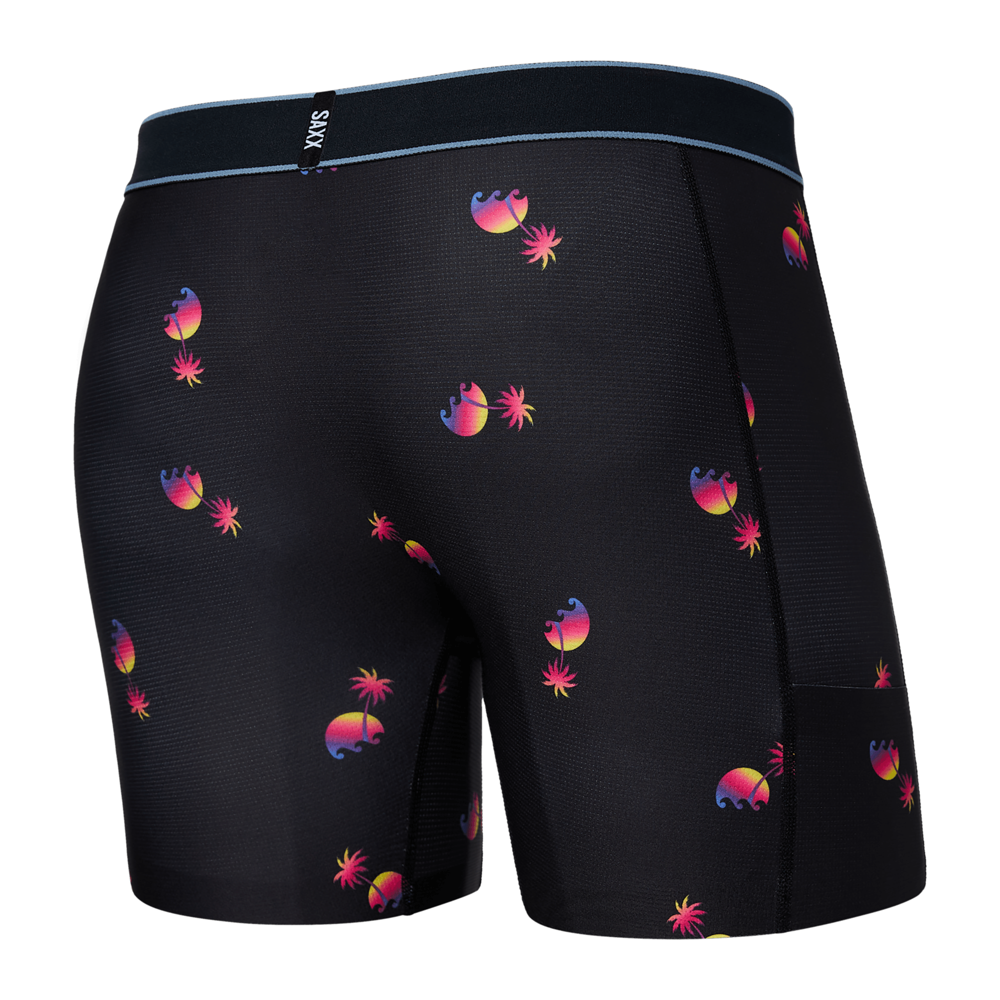 Back of DropTemp Cooling Hydro Boxer Brief in Sunset Waves- Black