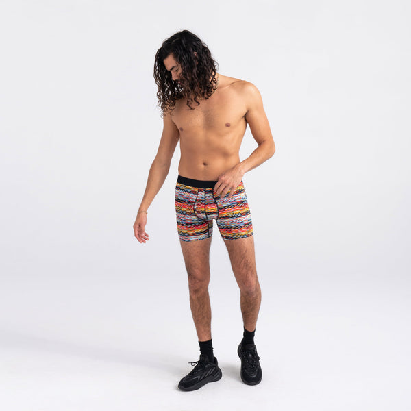 Front - Model wearing DropTemp Cooling Cotton Boxer Brief in Back & Forth- Multi