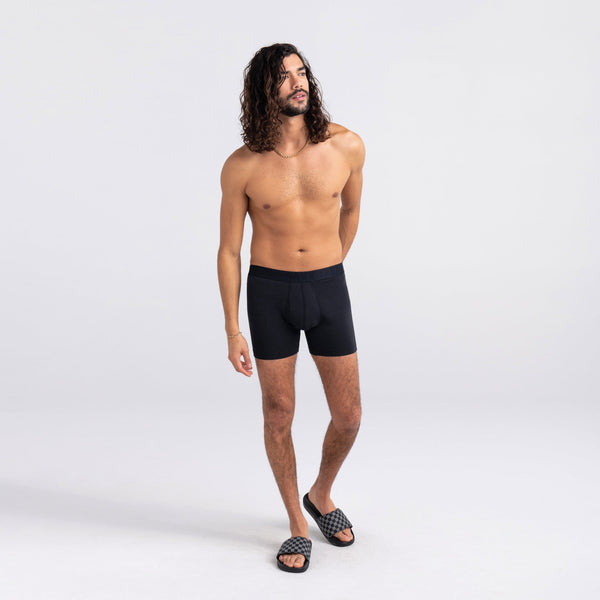 Front - Model wearing DropTemp Cooling Cotton Boxer Brief in Black