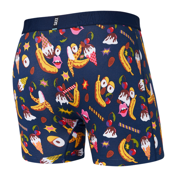 Back of Droptemp Cooling Cotton Boxer Brief Fly in Banana Split- Navy