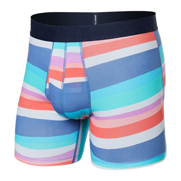 Front of Droptemp Cooling Cotton Boxer Brief Fly in Cutback Stripe- Multi
