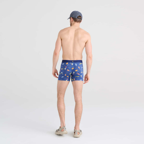Back - Model wearing DropTemp Cooling Cotton Boxer Brief in Lures- Blueberry