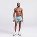 Front - Model wearing DropTemp Cooling Cotton Boxer Brief in Polar Beers- Blue