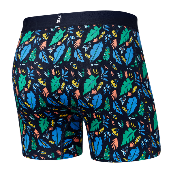 Back of DropTemp Cooling Cotton Boxer Brief in Pop Flora- Blue