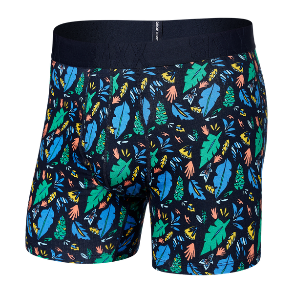 Front of DropTemp Cooling Cotton Boxer Brief in Pop Flora- Blue