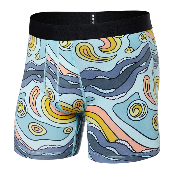 Front of Droptemp Cooling Cotton Boxer Brief Fly in Starry Surf- Light Blue
